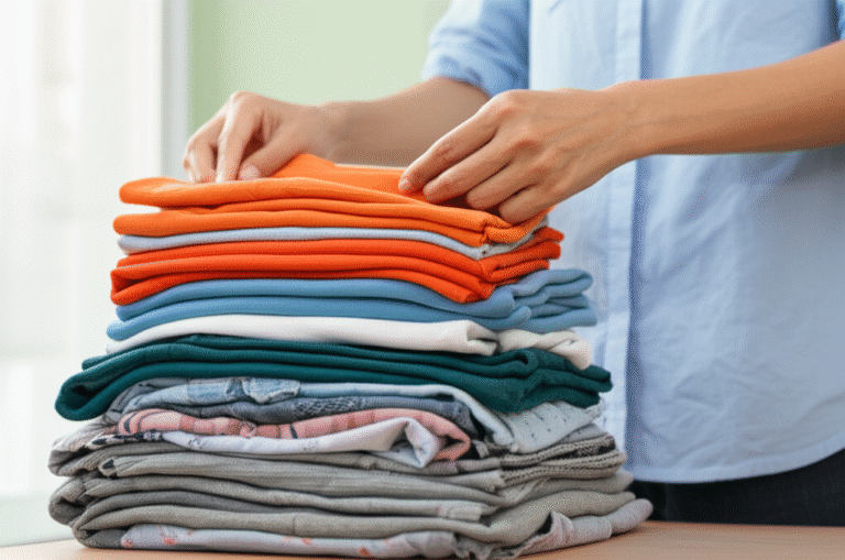 Desapego Consciente Mãos organizando roupas para doação