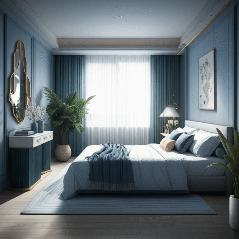 Decoração Relaxante para um Quarto Tranquilo Quarto com decoração relaxante em tons de azul