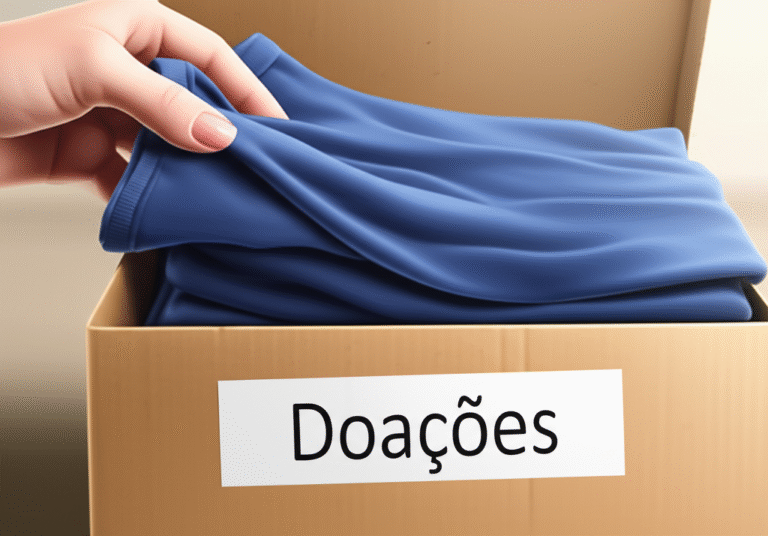 Descarte diário para minimalismo Mão descartando roupa em caixa de doação