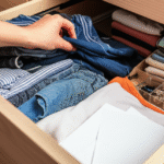 Mãos organizando gaveta com método Kaizen