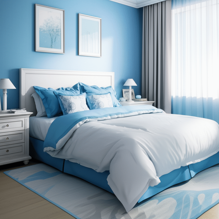 Refúgio Ariano Quarto com tons relaxantes de azul, criando um ambiente de descanso.