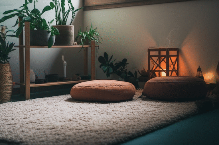 Mindfulness no Lar: Espaços Zen Canto de meditação em casa com almofadas e plantas