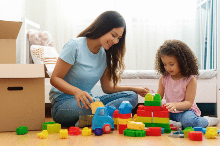 Desapego para Organização Mãe e filha separando brinquedos para doação.